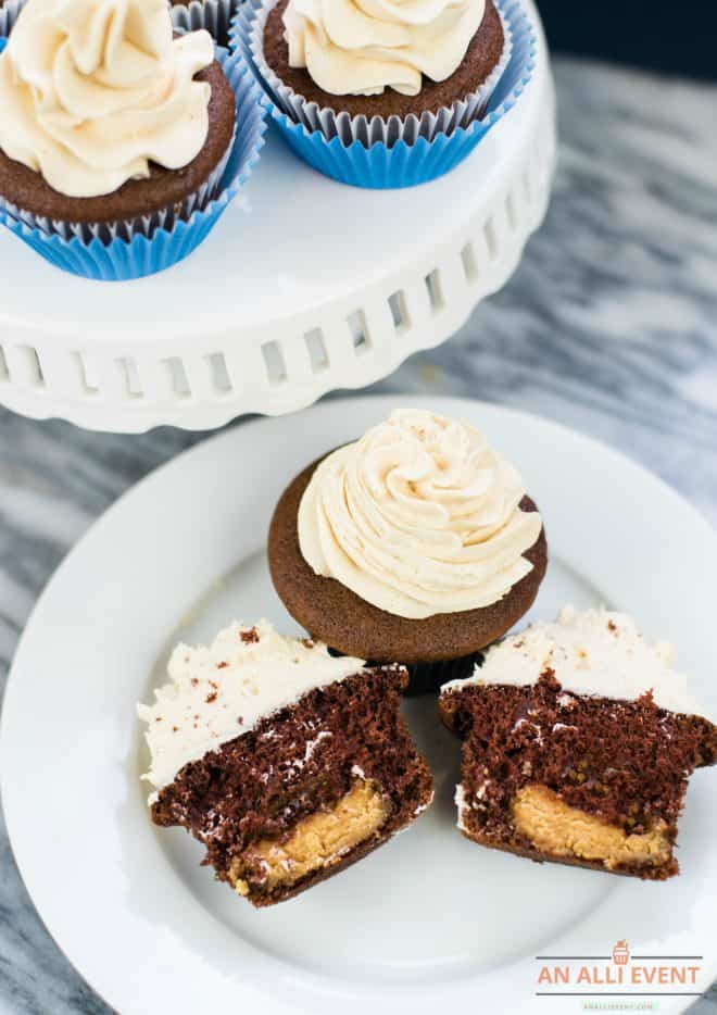 Sliced Cupcakes with Peanut Butter Ball Inside