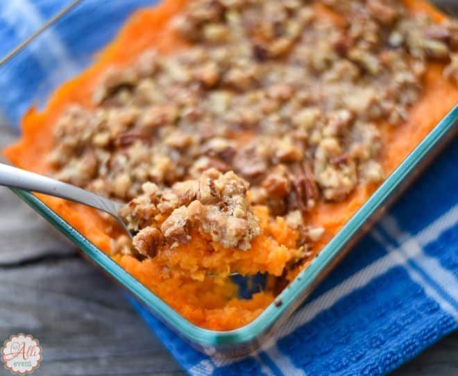 Lightened Up Sweet Potato Casserole is my favorite side dish at Thanksgiving