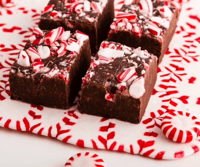 Peppermint Candy Tray with Brownies on Top