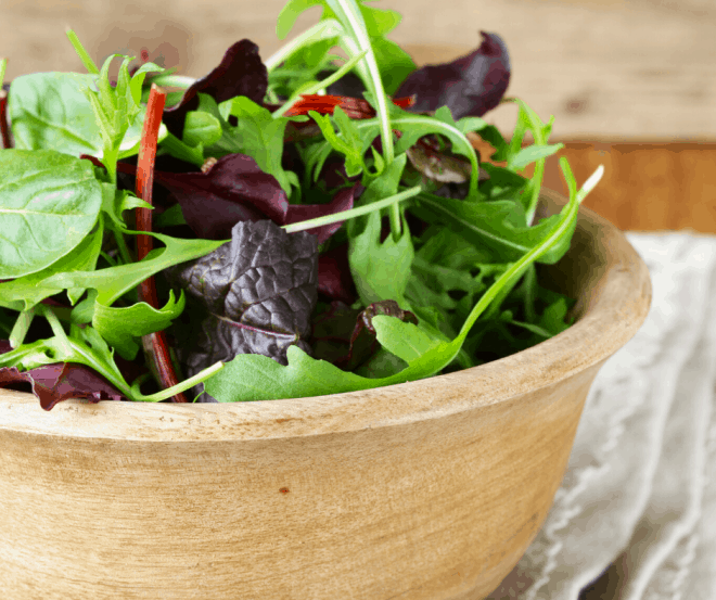 Salad Greens in Brown Bowl