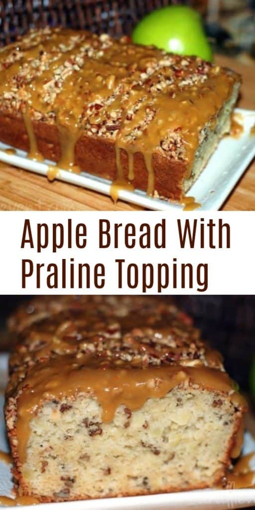 Apple Bread With Praline Topping on brown cutting board