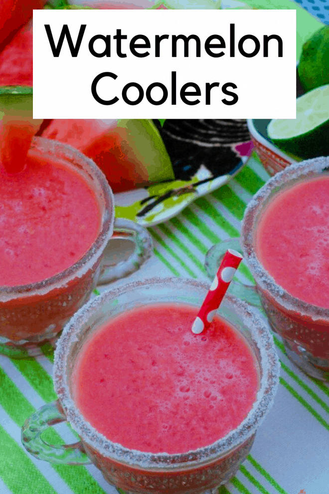 Watermelon Coolers in sugar rimmed glasses