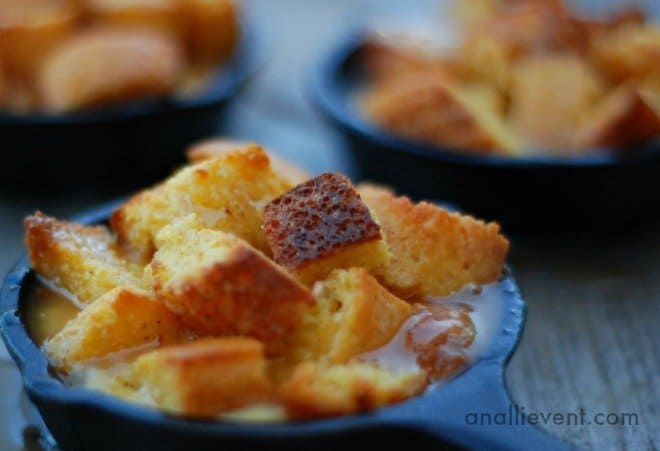 cornbread pudding with caramel rum sauce