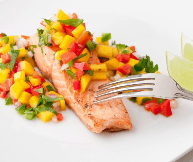 Mango Salsa over Salmon Fillet