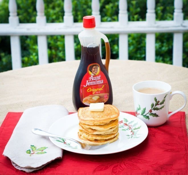 Sweet Potato Pancakes made with Aunt Jemima Buttermilk Complete and my not-so-secret ingredients.