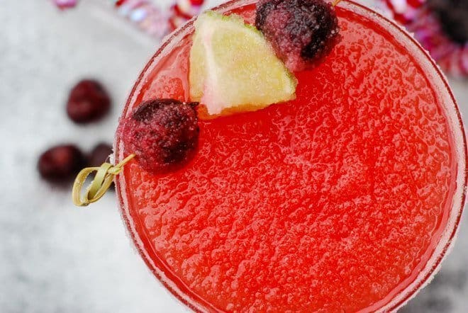 Faux Pink Champagne - Cherry Margarita Mocktail with garnishes