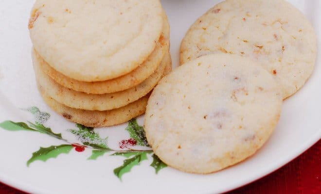 Milk Chocolate Toffee Butter Cookies On White Plate