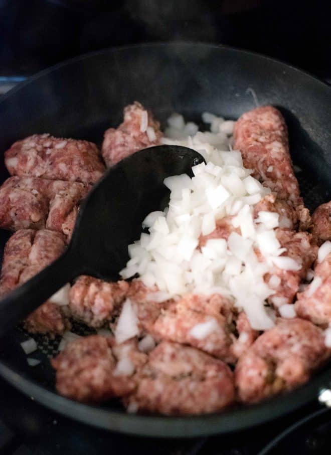 Brown Sausage and Onions for Italian Sausage Rigatoni