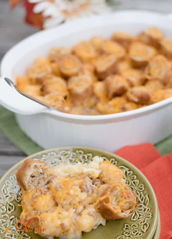 Cheesy Egg Roll and Tater Tot Breakfast Bake