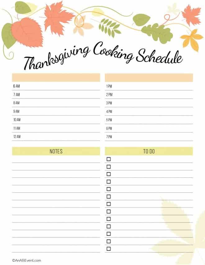 Free-Thanksgiving-Planner-Printable - Cooking Schedule