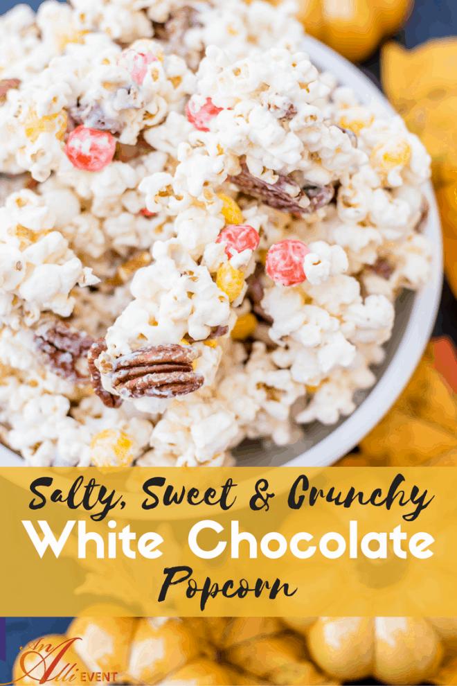 This Sweet, Salty & Crunchy White Chocolate Popcorn is so easy to make and delicious to eat. 