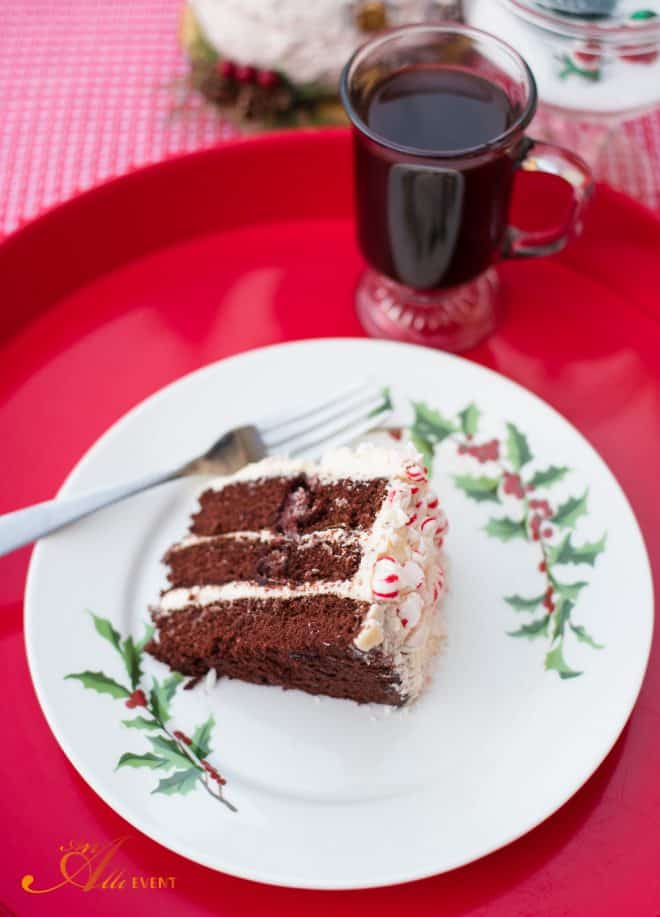 Chocolate Cake with Vanilla Frosting and Candy Cane Forest