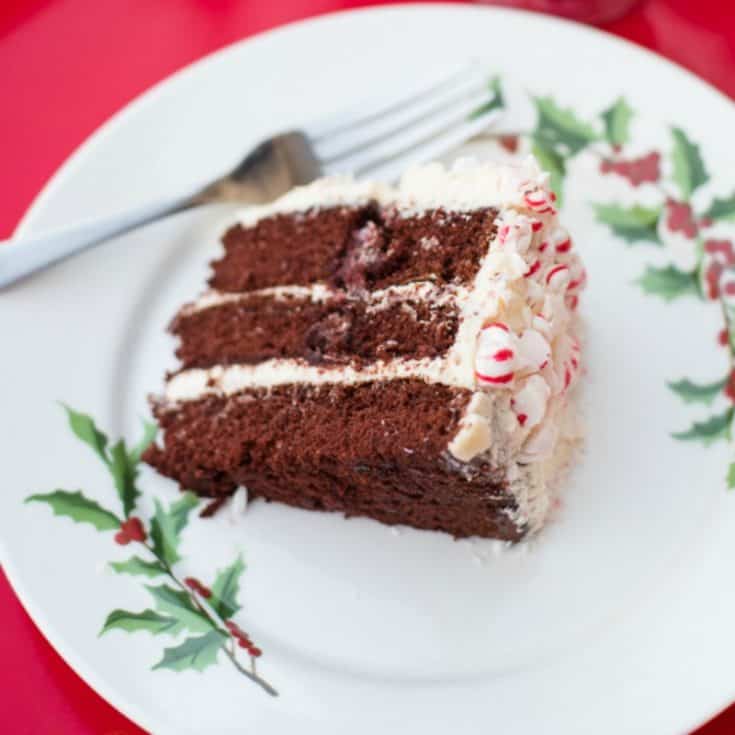 Italian Cream Cake and Homemade Chocolate Cake with Vanilla Frosting and Candy Cane Forest