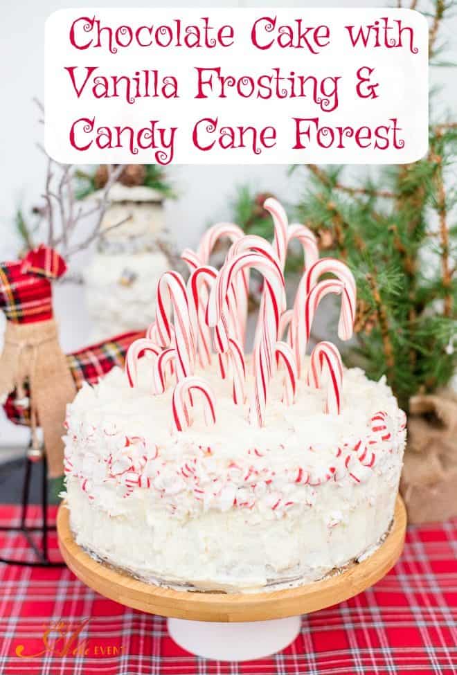 Chocolate Cake with Vanilla Frosting and Candy Cane Forest