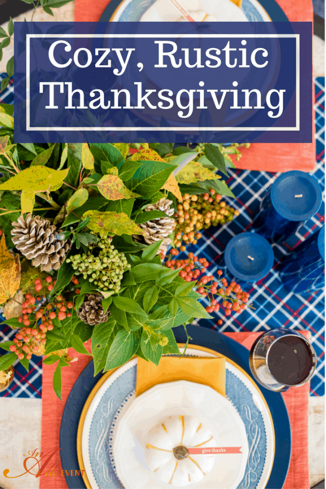 It's easy to set a cozy, rustic Thanksgiving table. I decorated my entire table with things I had on hand. This is truly a no-cost Thanksgiving tablescape. Click the photo to get the full story or save for later. 