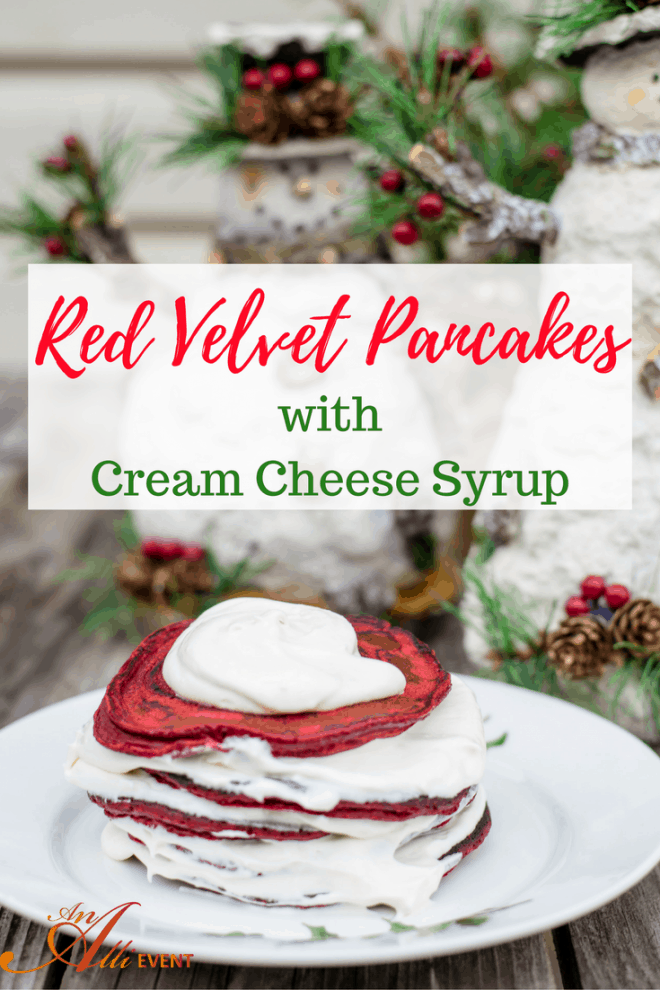 Red Velvet Pancakes with Cream Cheese Syrup