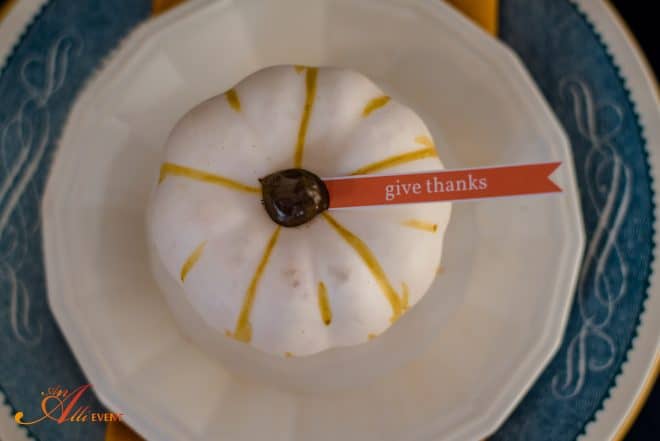 Topped with pumpkins and "give thanks" ribbon - cozy thanksgiving