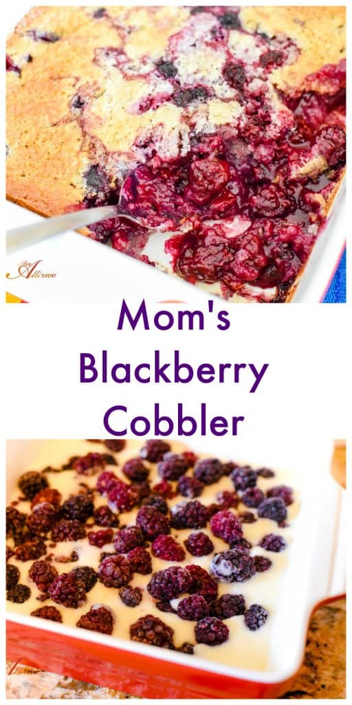 Mom's Blackberry Cobbler is easy to make and it's the perfect dessert for entertaining or for Sunday Supper. You can use fresh or frozen blackberries. It's even better when it's topped with Vanilla Ice Cream. 