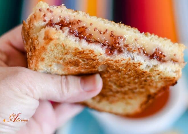 Gourmet Grilled Cheese Sandwich with Strawberry Chai