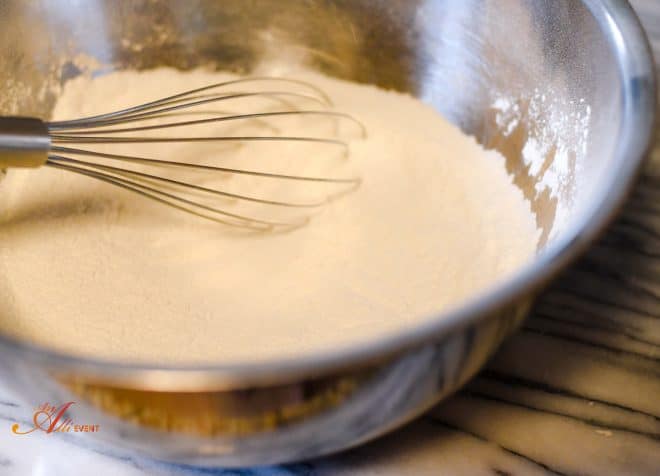 Whisk flour and sugar together - Homemade Caramel Cobbler