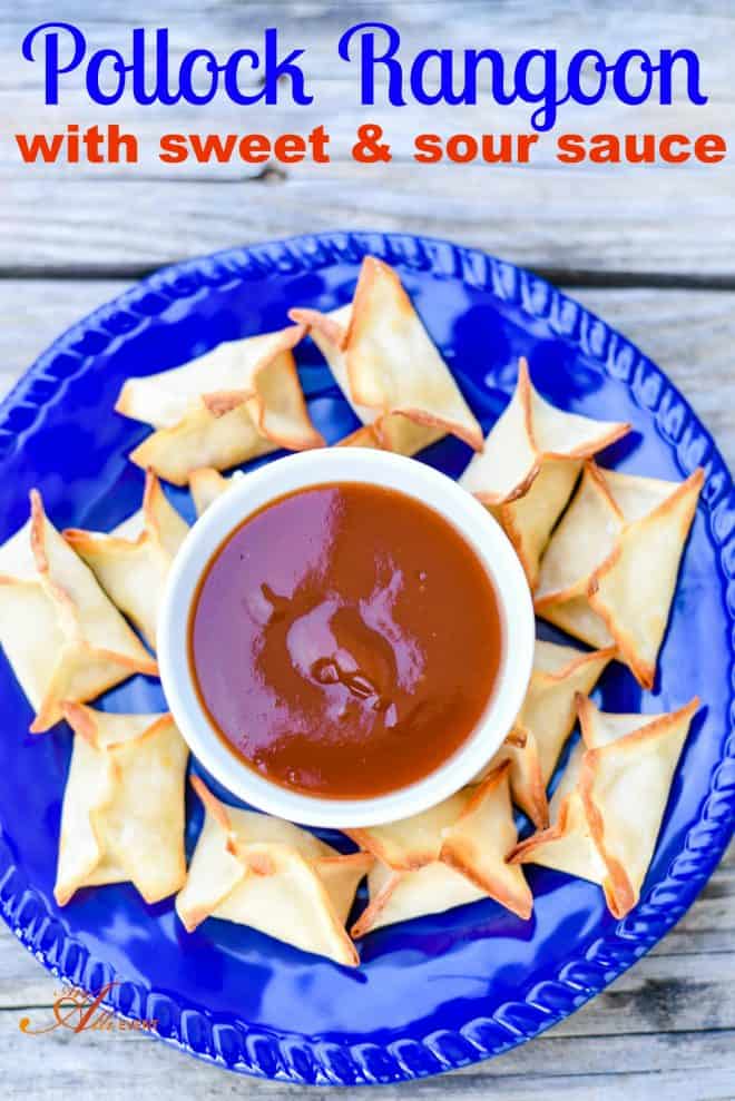 Pollock Rangoon Appetizers with Sweet and Sour Sauce. I've taken Crab Rangoon to a new level! These appetizers are crunchy with a creamy center. Yum!