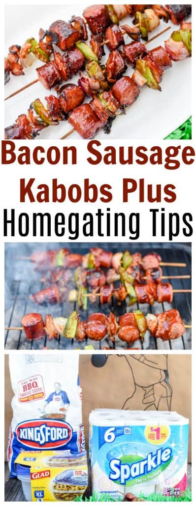 Planning your next homegating party? Be sure and add Bacon Sausage Kabobs to the menu. They are so easy to make and your guests will love them! Check out how I prepare for game night! 