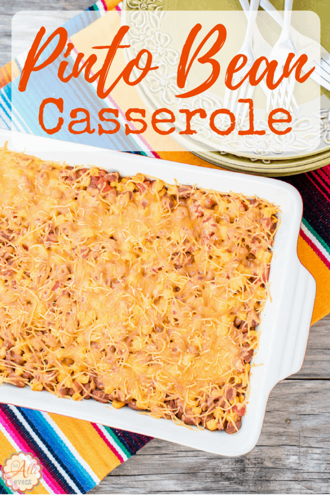 Cheesy Pinto Bean Casserole is the perfect side dish when you are grilling out. When you need an easy, delicious side dish, this is it.