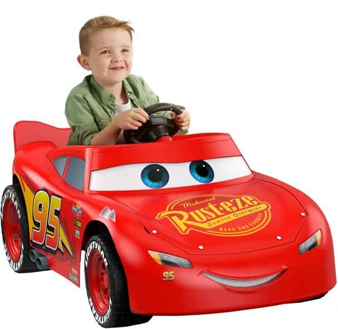 red and yellow lightning mcqueen power wheels ride-on toy