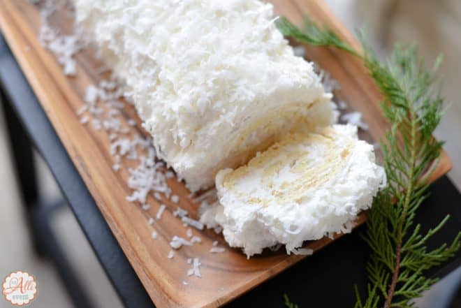 Coconut Cake Roll is a family favorite - Festive White Cake