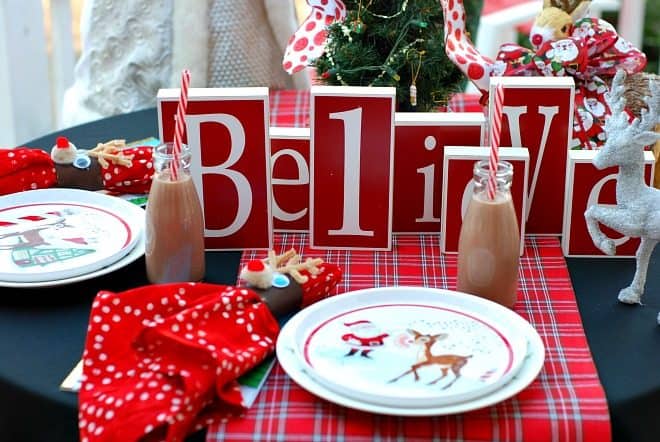 LED Christmas Lights and Rudolf the Reindeer Tablescape