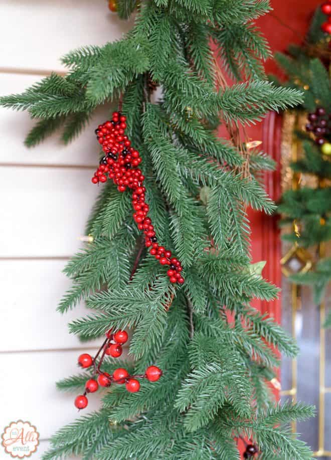 Lighted Garland as part of my front porch decor