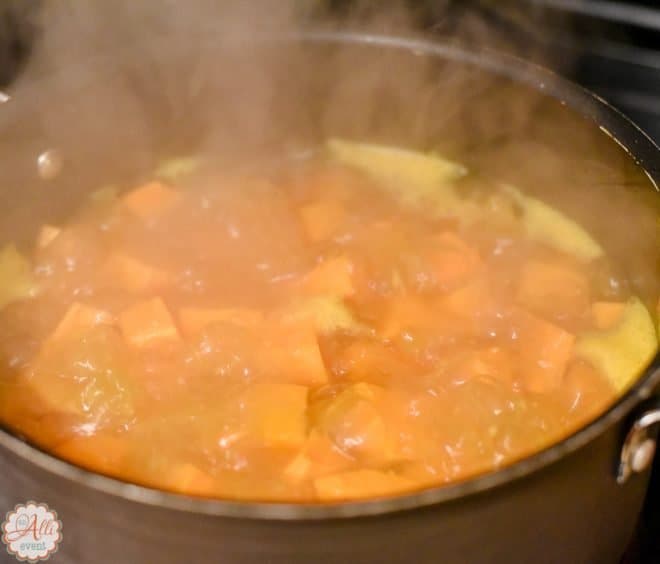 Sweet Potato Soup simmering on the stove