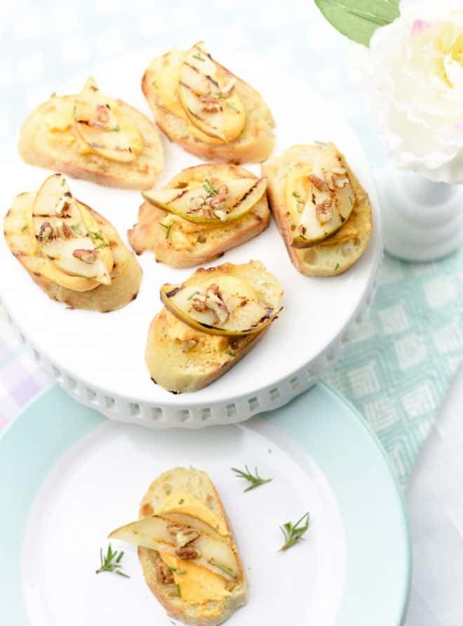 Sharp Cheddar and Grilled Pear Crostini