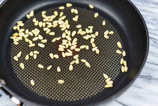 Toast Pine Nuts for Pesto Pasta Salad