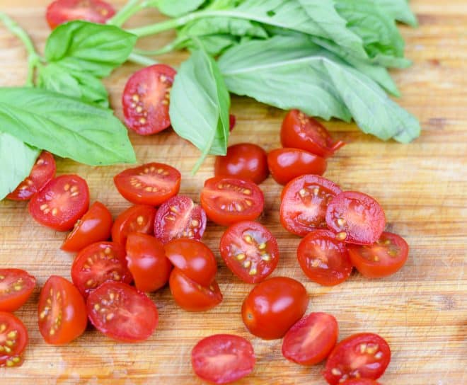 Prepare ingredients for Pesto Pasta Salad