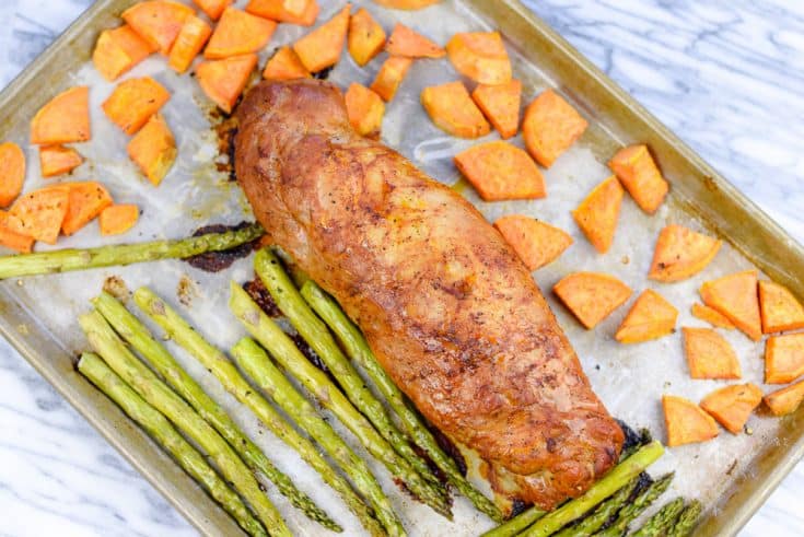 Pork Tenderloin Dinner with Sweet Potatoes and Asparagus