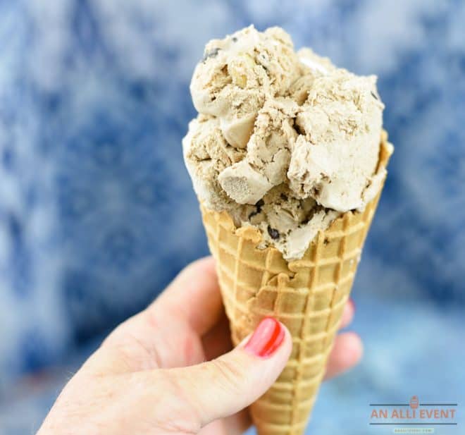 Waffle Cone with No Churn Rocky Road Ice Cream