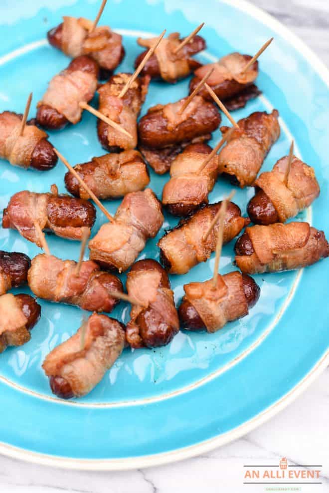 Plate of Bacon Wrapped Cocktail Smokies