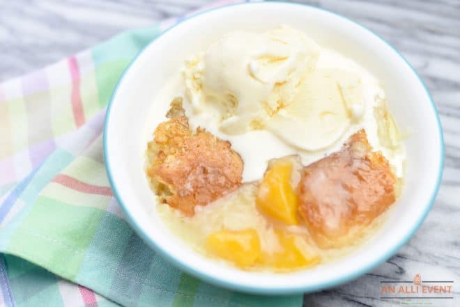 Bowl of Mama's Southern Peach Cobbler