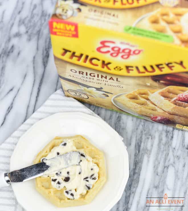 Layer the cookie dough and waffles - Chocolate Chip Cookie Dough Dessert Waffles
