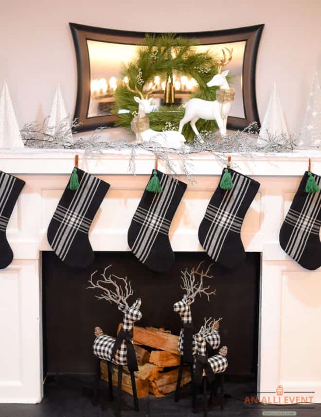 Black and White Christmas Mantel Decor