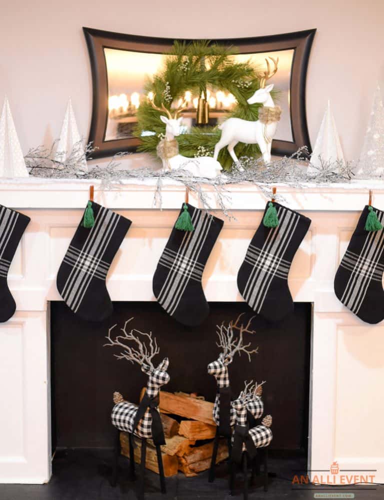 Simple Black and White Christmas Mantel Decor - An Alli Event