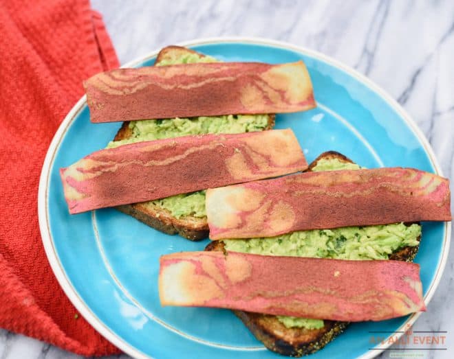 Easy Avocado Toast topped with Bacon Strips