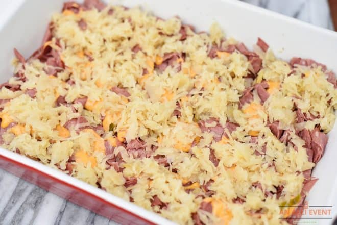 Spread sauerkraut over the corned beef - Reuben Casseerole