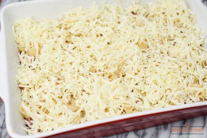 Sprinkle a layer of shredded Swiss cheese - reuben casserole