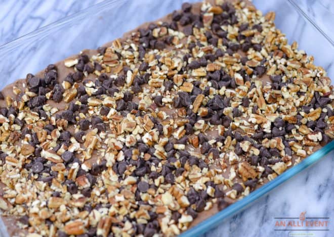 Sprinkle Pecans Over the Chocolate Chips to Make Turtle Cake Squares