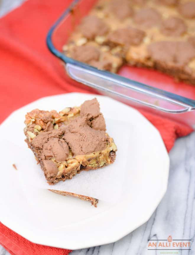 Turtle Cake Squares Ready to Serve