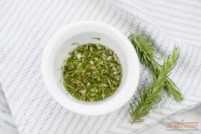 Olive Oil, Rosemary and Garlic in a bowl