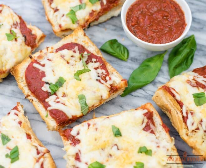 French Bread Pizza cut into slices