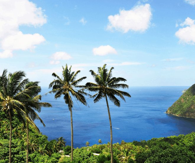 St Lucia view of the ocean and rain forrest